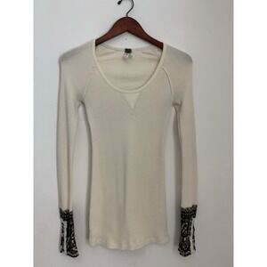We The Free Hyperactive Cuff Thermal Sz S Cream Scoop Neck Long Sleeve Y2K Inspo